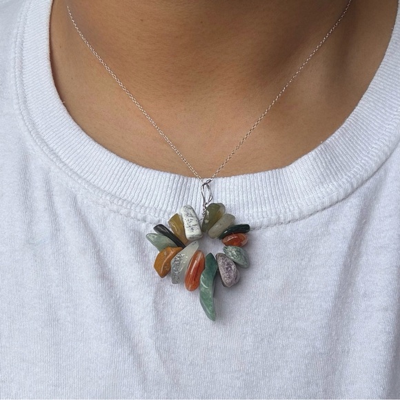 Mixed Agate Pendant Sterling Silver Necklace - Picture 1 of 7